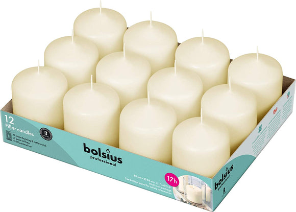 Bolsius Ivory Pillar Candle (Pack of 12) - 80mm x 60mm