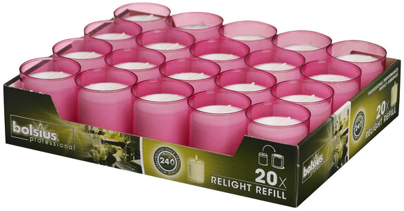 Bolsius Fuchsia Relight 24 Hour Burn Candles (Pack of 20)